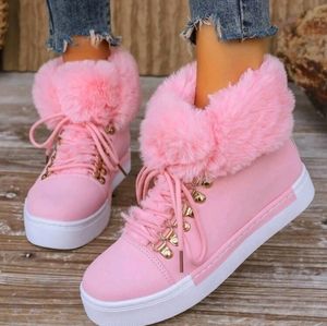 Womans Pink Suede Furry Ankle Boots Y2k